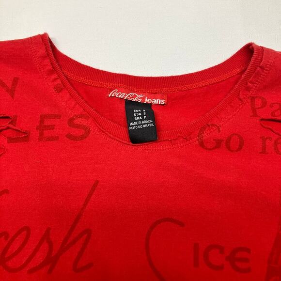 Coca Cola Jeans Y2K Cut Out Refresh Short Sleeve T Shirt Red Size S - Picture 3 of 9
